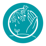 logo Ombelle Avenir pour les réseaux sociaux en bleu turquoise . un emain dans le prolongement du O de Ombelle, ainsi que le dessin de l'ombelle à l'autre extrémité, une graine qui tombe et une pousse qui jaillit de la terre.